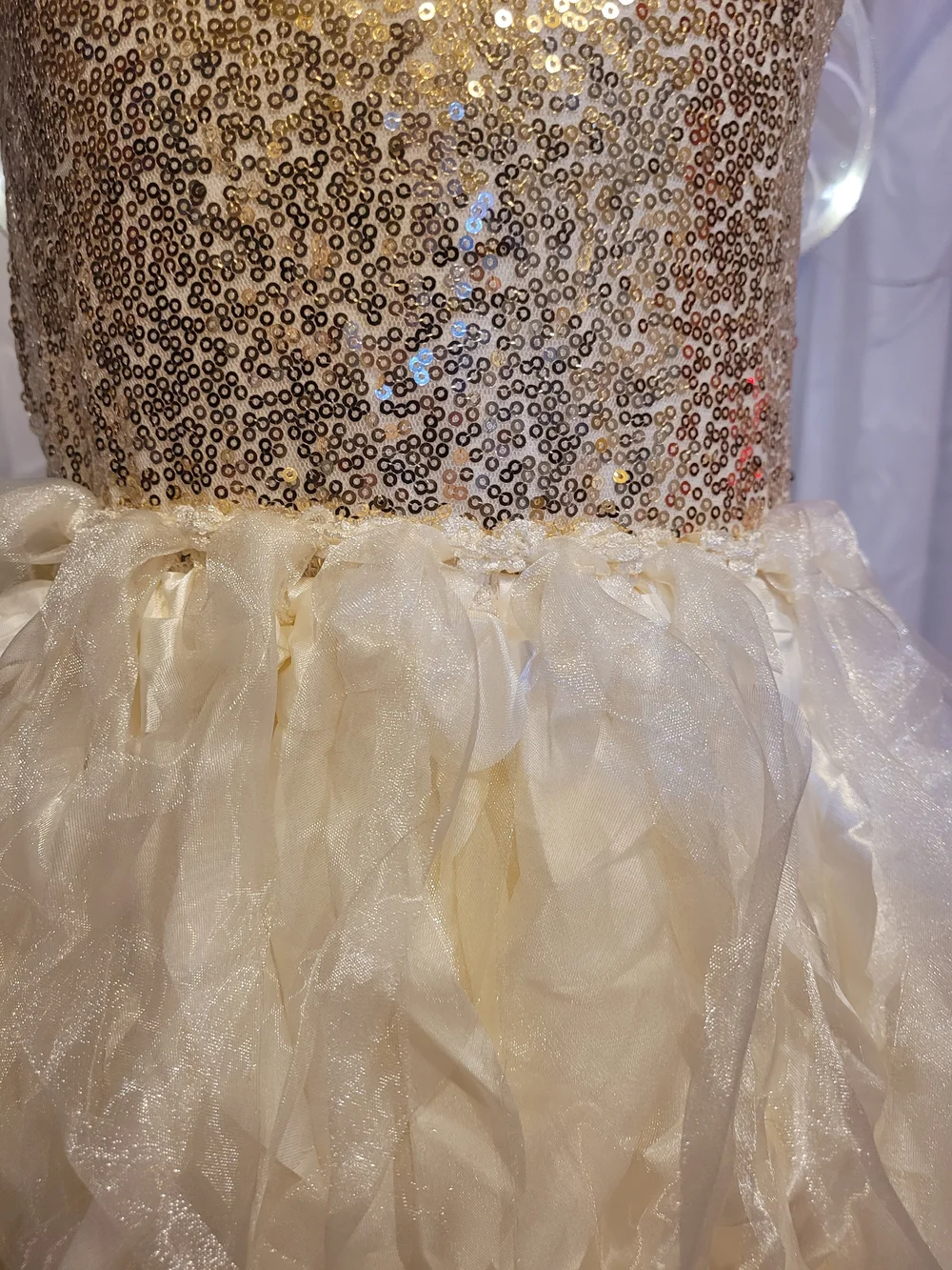 Amazon Ivory and Gold Sequin Fairy Dress with Ribbon Straps